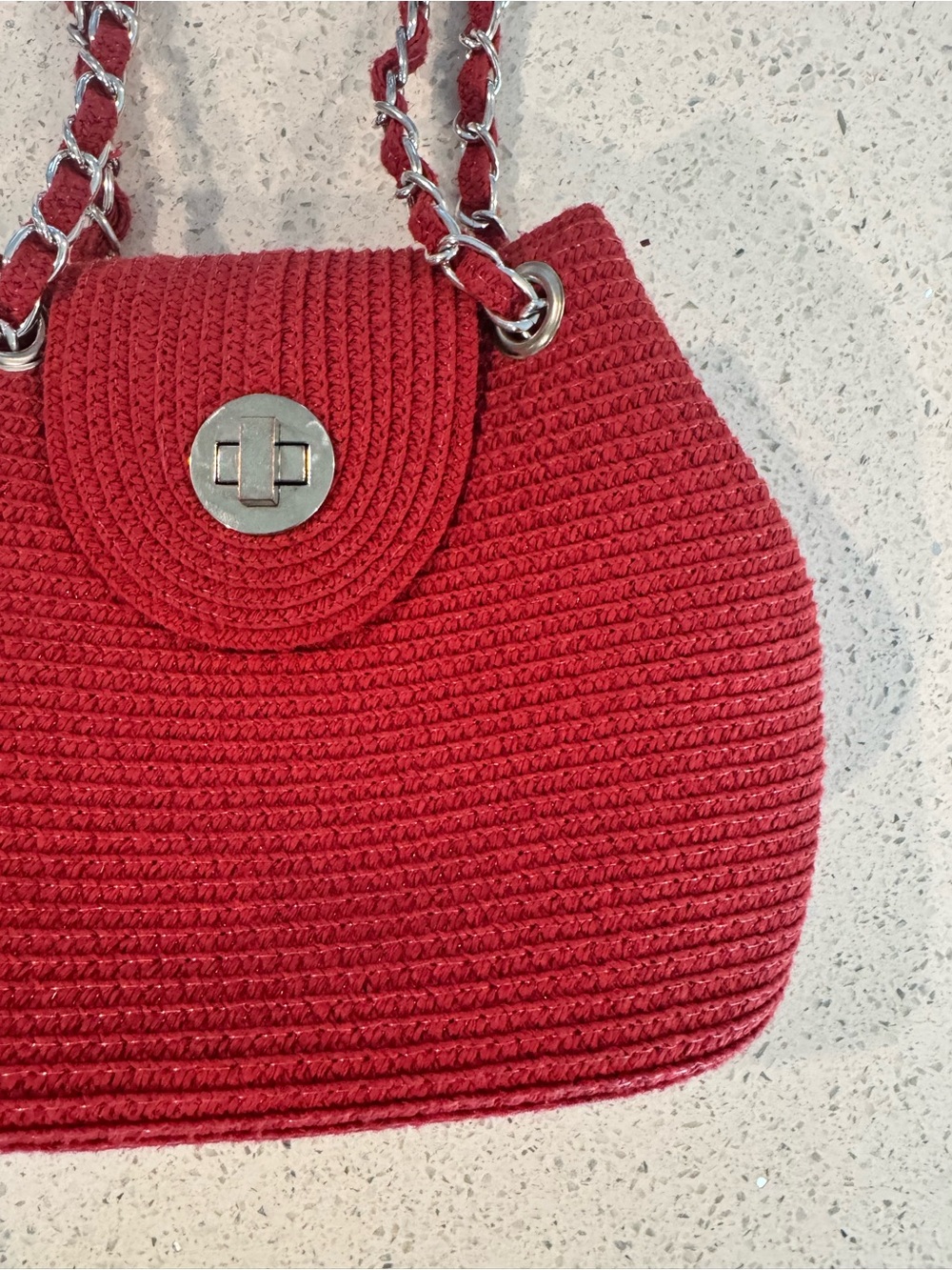 Red Raffia Shoulder Bag